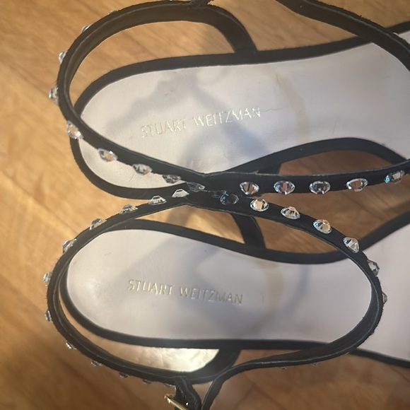 NEW Stuart Weitzman Black Crystal-Embellished Dancer Suede Strappy Heels - Picture 5 of 8